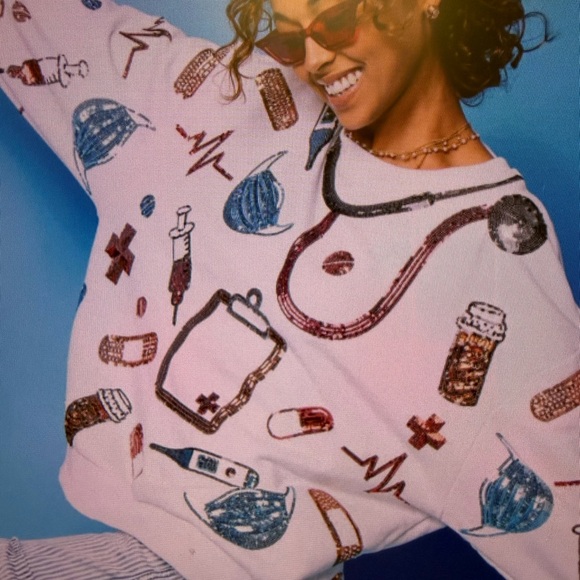QUEEN OF SPARKLES Other - QUEEN OF SPARKLES Medical Motif Sweater - White with lots of sparkles
